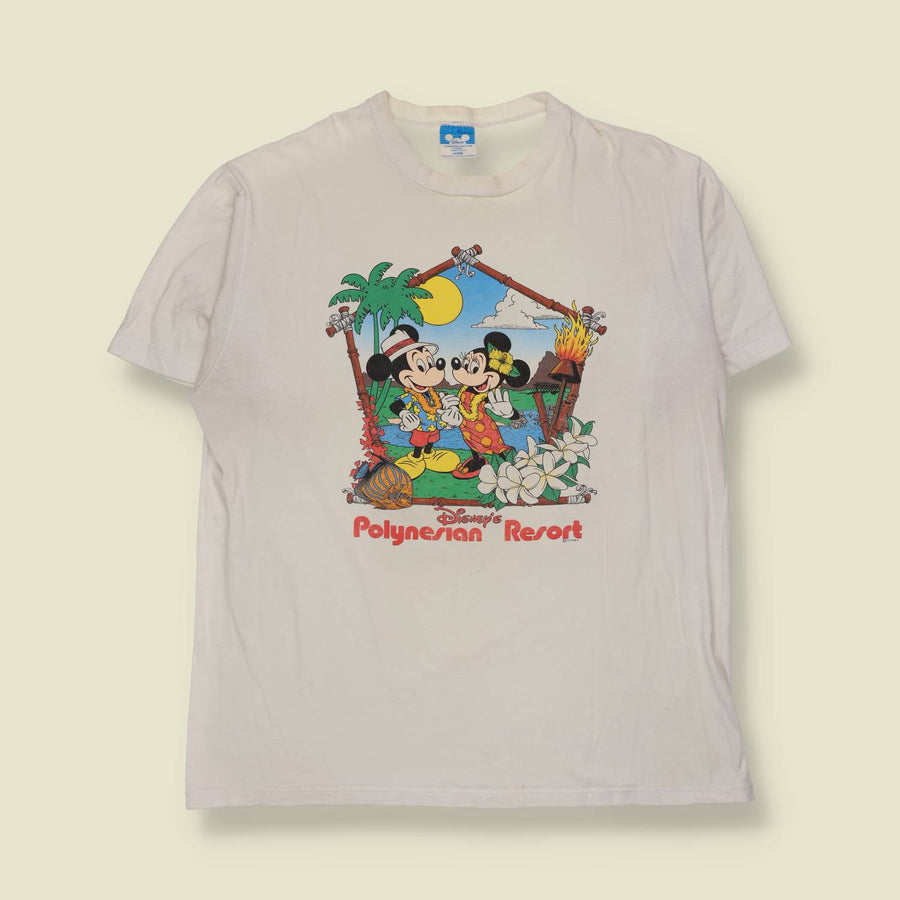1980s | Disney | Polynesian Resort Mickey & Minnie T-Shirt | White - M