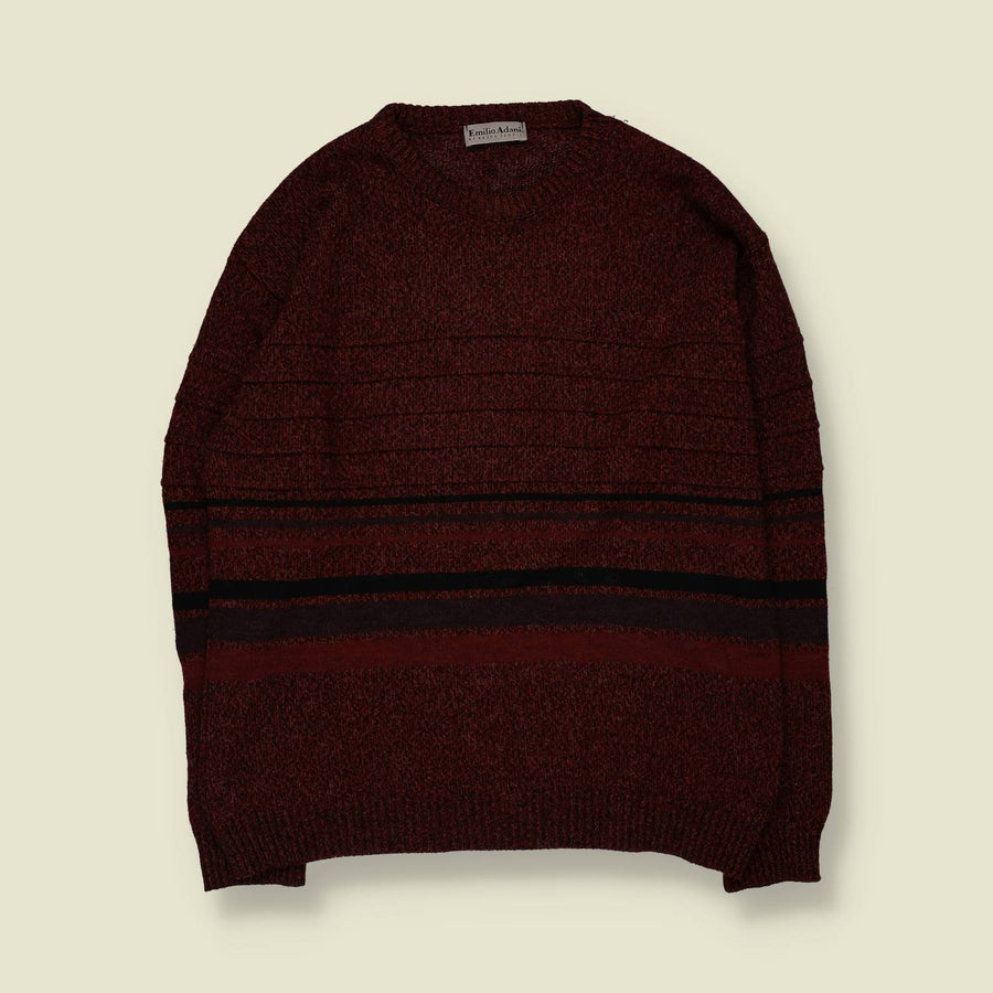 1980s | Emilio Adani | Textured Knit Jumper | Burgundy - L