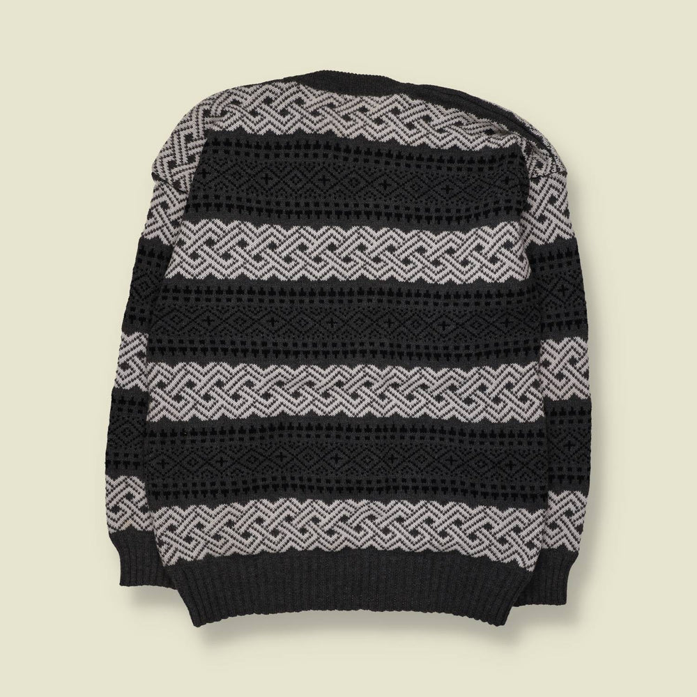 1980s | Fair Isle Knit Jumper | Black/Grey - L