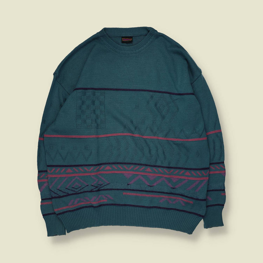 1980s | Westbury | Textured Knit Jumper | Teal - XXL