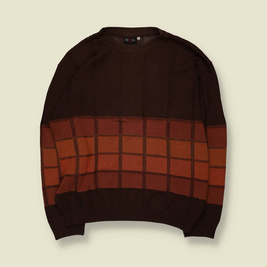 1980s | Beral | Colourblock Knit Jumper | Brown - M