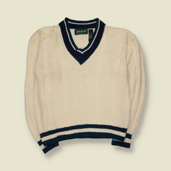 1980s | Campus | Cricket Cable Knit Jumper | Cream/Navy - L