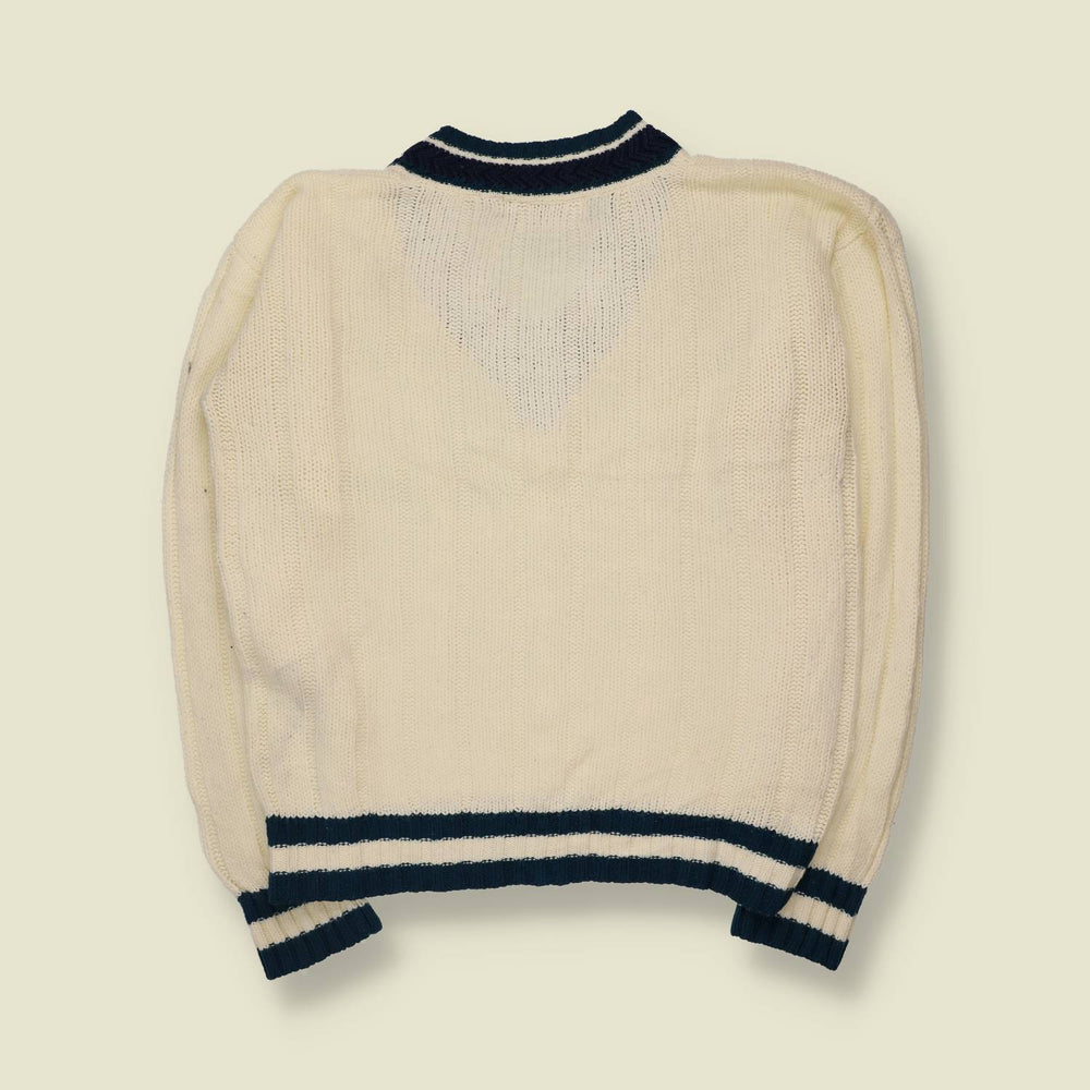 1980s | Campus | Cricket Cable Knit Jumper | Cream/Navy - L