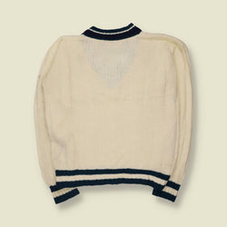 1980s | Campus | Cricket Cable Knit Jumper | Cream/Navy - L