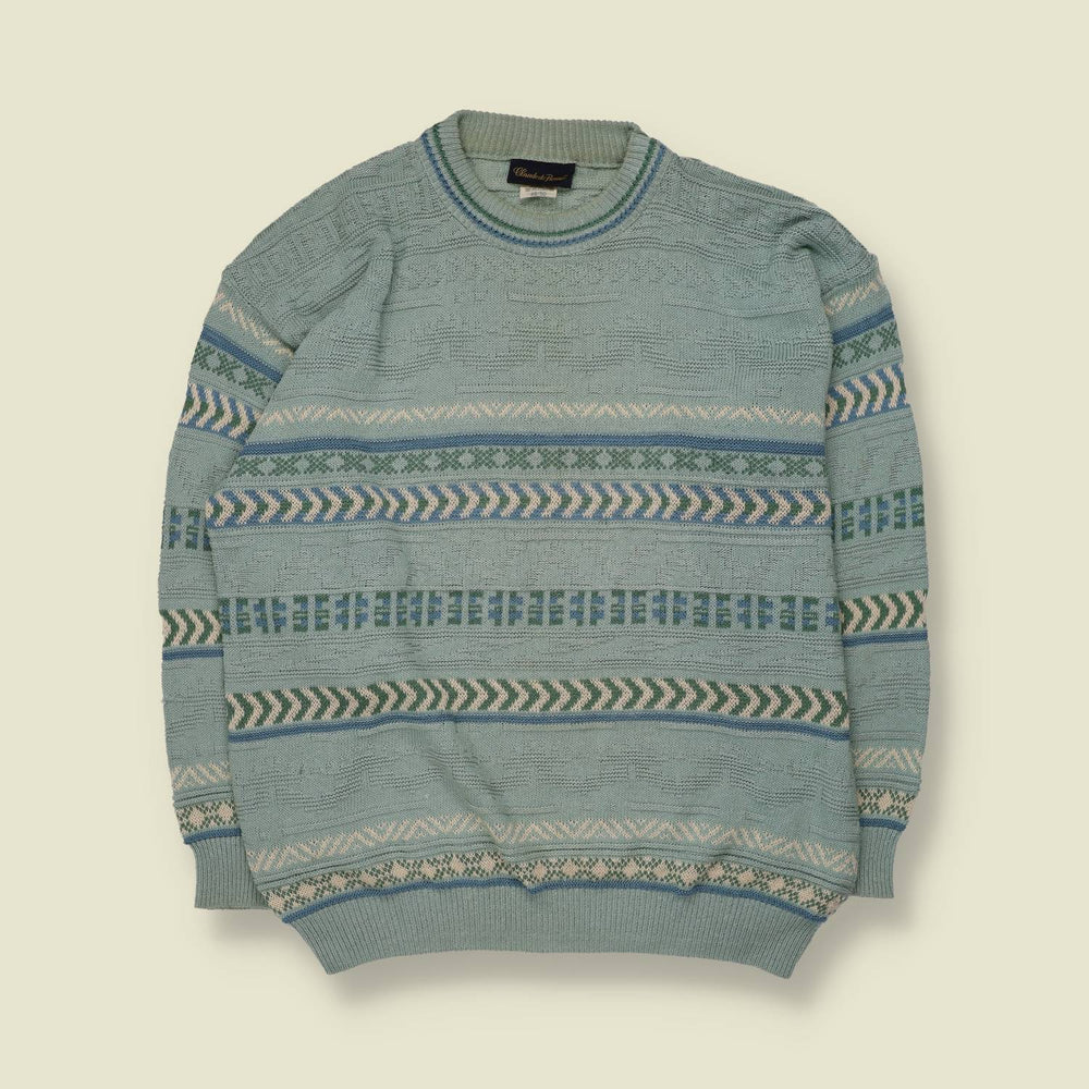 1980s | Claude de Reims | Fair Isle Knit Jumper | Sky Blue - XL