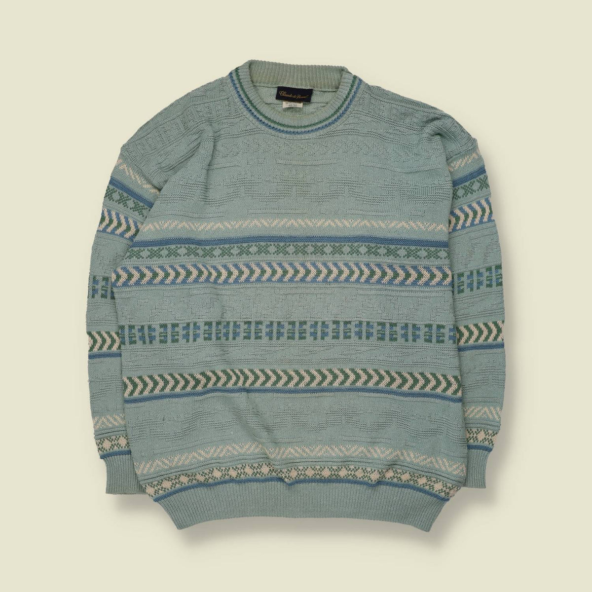 1980s | Claude de Reims | Fair Isle Knit Jumper | Sky Blue - XL