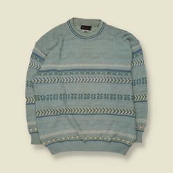 1980s | Claude de Reims | Fair Isle Knit Jumper | Sky Blue - XL