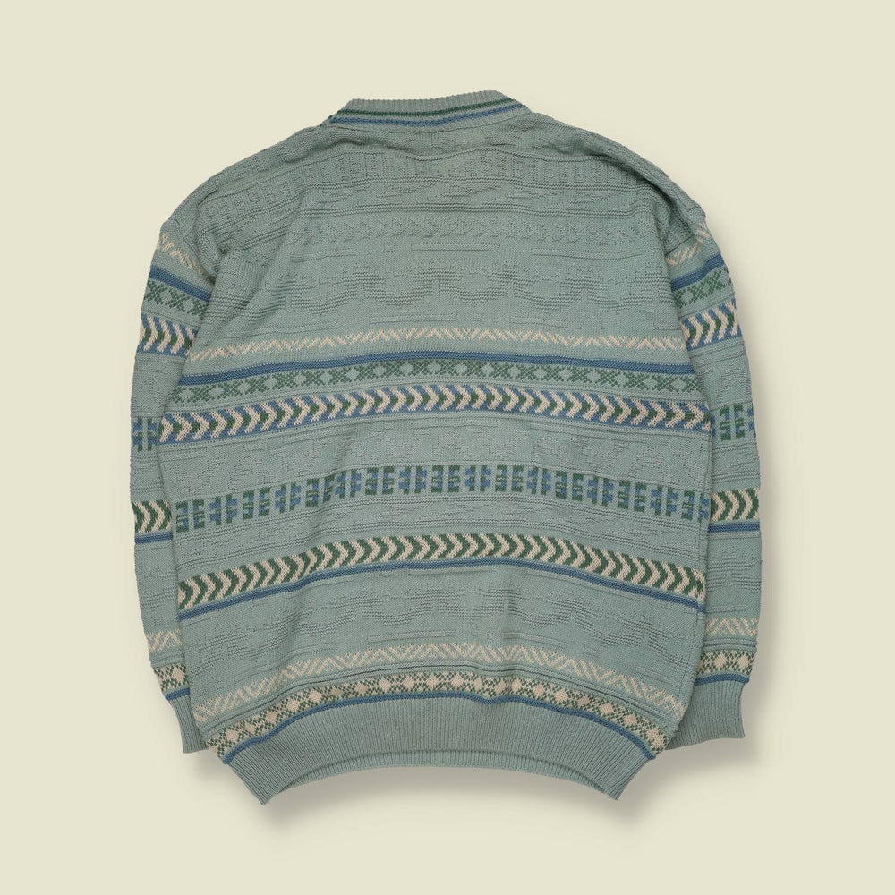 1980s | Claude de Reims | Fair Isle Knit Jumper | Sky Blue - XL