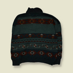 1980s | Rivelli | Fair Isle Knit Polo Jumper | Green/Navy - XXL