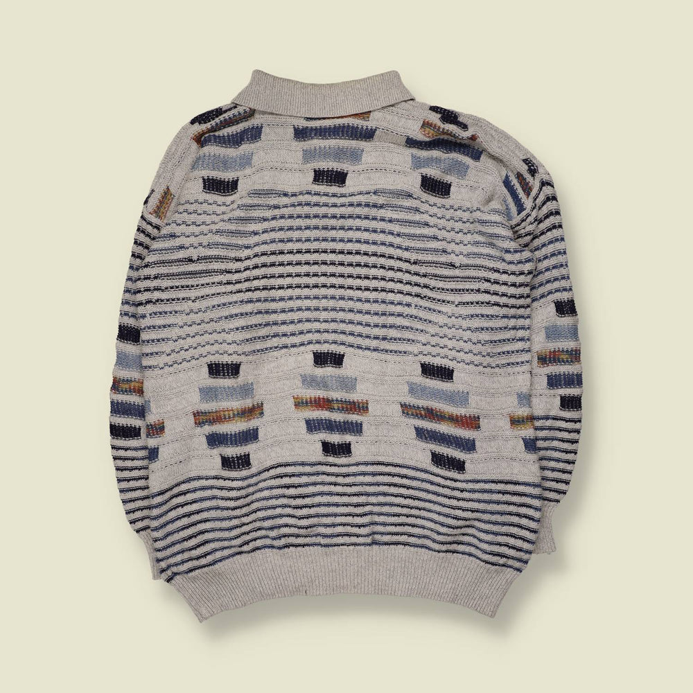 1980s | Medimode by Heyer | Textured Knit Polo Jumper | Grey Multi - XXL