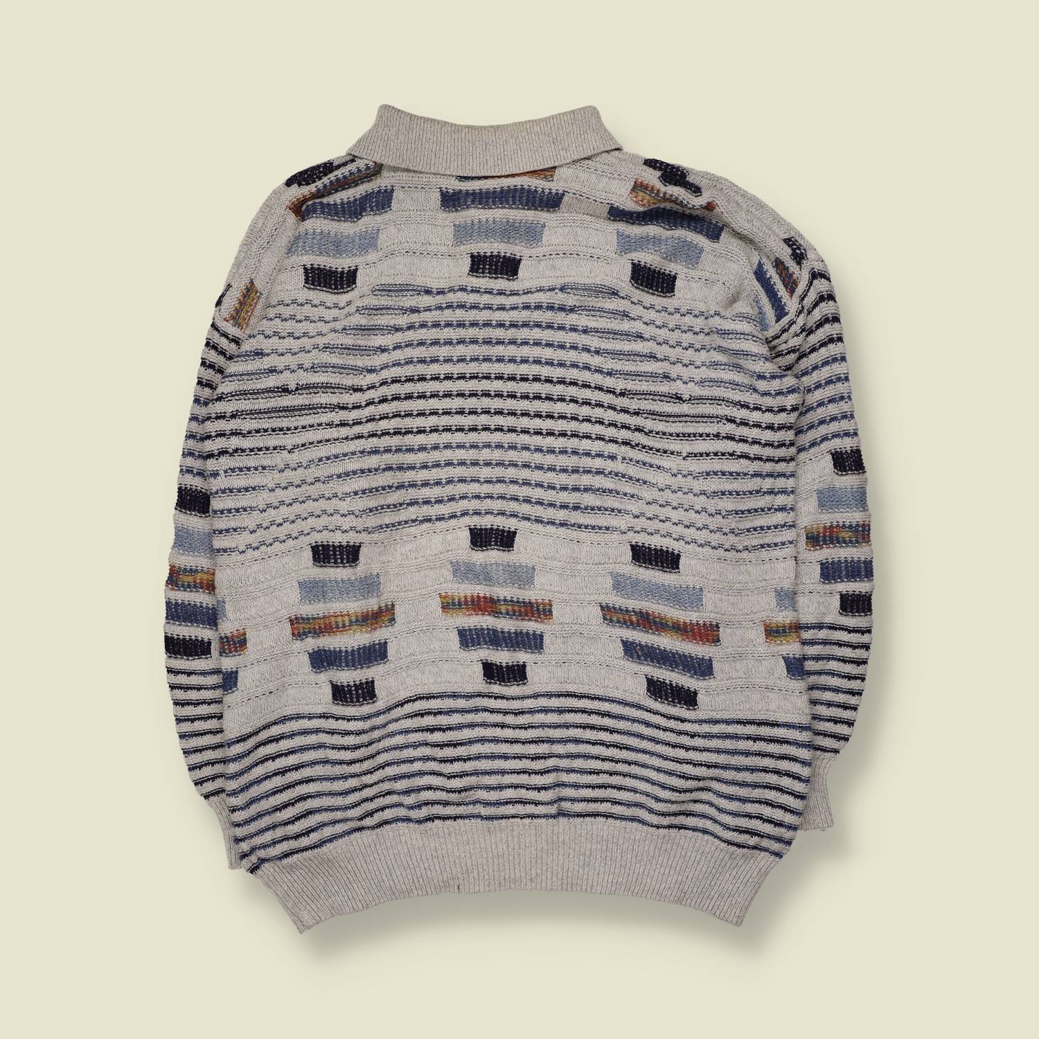 1980s | Medimode by Heyer | Textured Knit Polo Jumper | Grey Multi - XXL