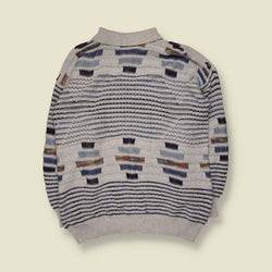 1980s | Medimode by Heyer | Textured Knit Polo Jumper | Grey Multi - XXL