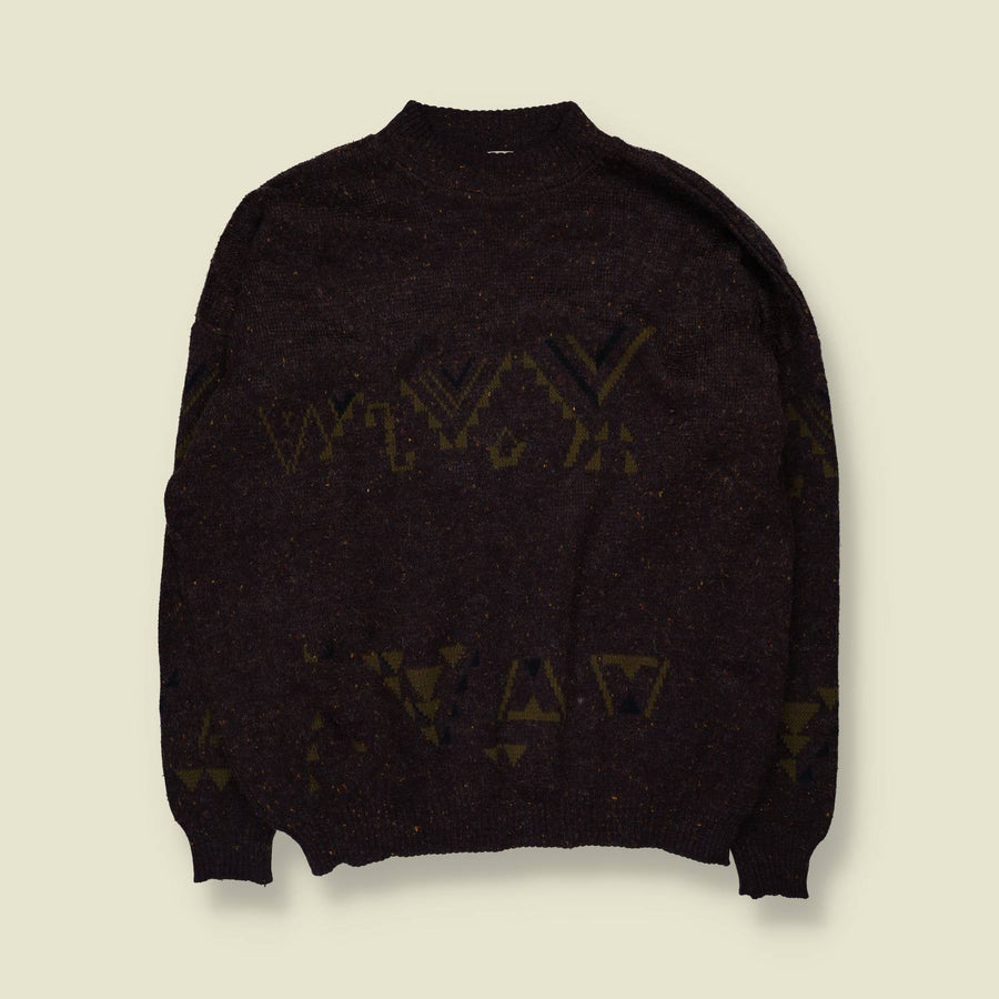 1980s | Angelo Litrico | Aztec Knit Jumper | Brown/Olive - XXL