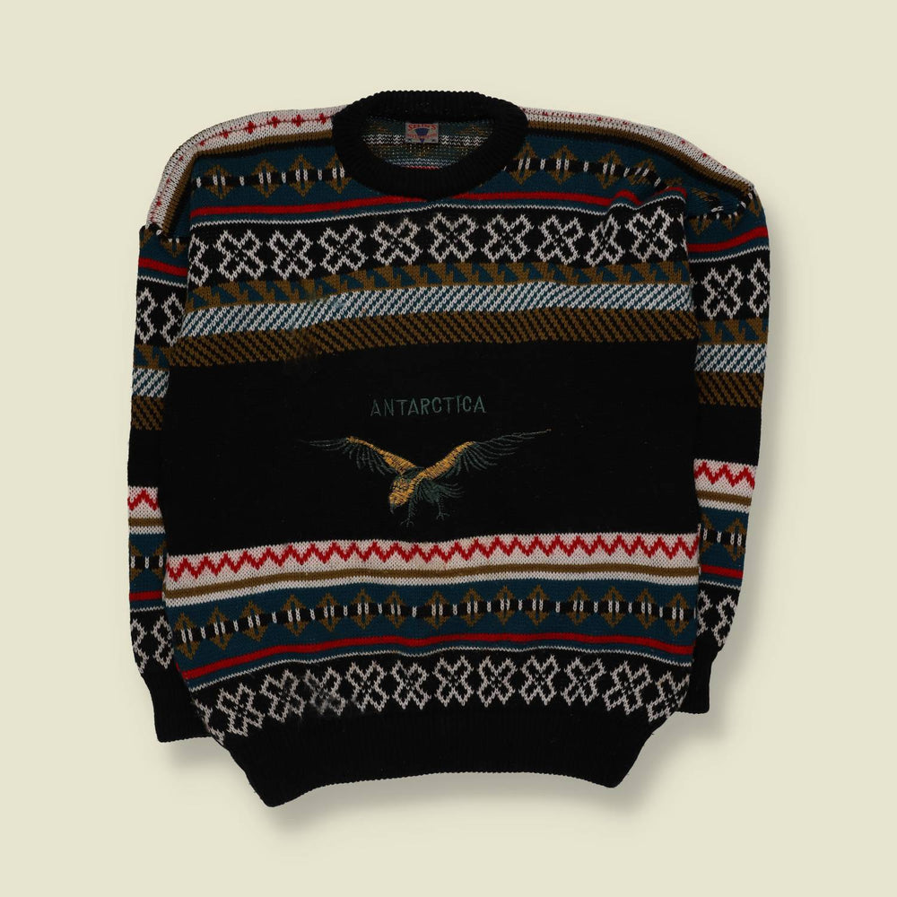 1980s | Antarctica | Fair Isle Knit Jumper | Black Multi - M
