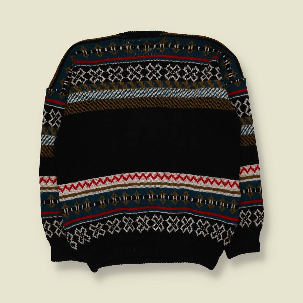1980s | Antarctica | Fair Isle Knit Jumper | Black Multi - M