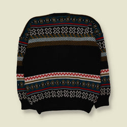 1980s | Antarctica | Fair Isle Knit Jumper | Black Multi - M