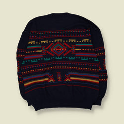 1980s | Frank Alexs | Coogi-Style Knit Jumper | Navy Multi - XXL