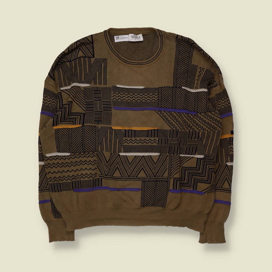1980s | März | Coogi-Style Knit Jumper | Khaki - XXL