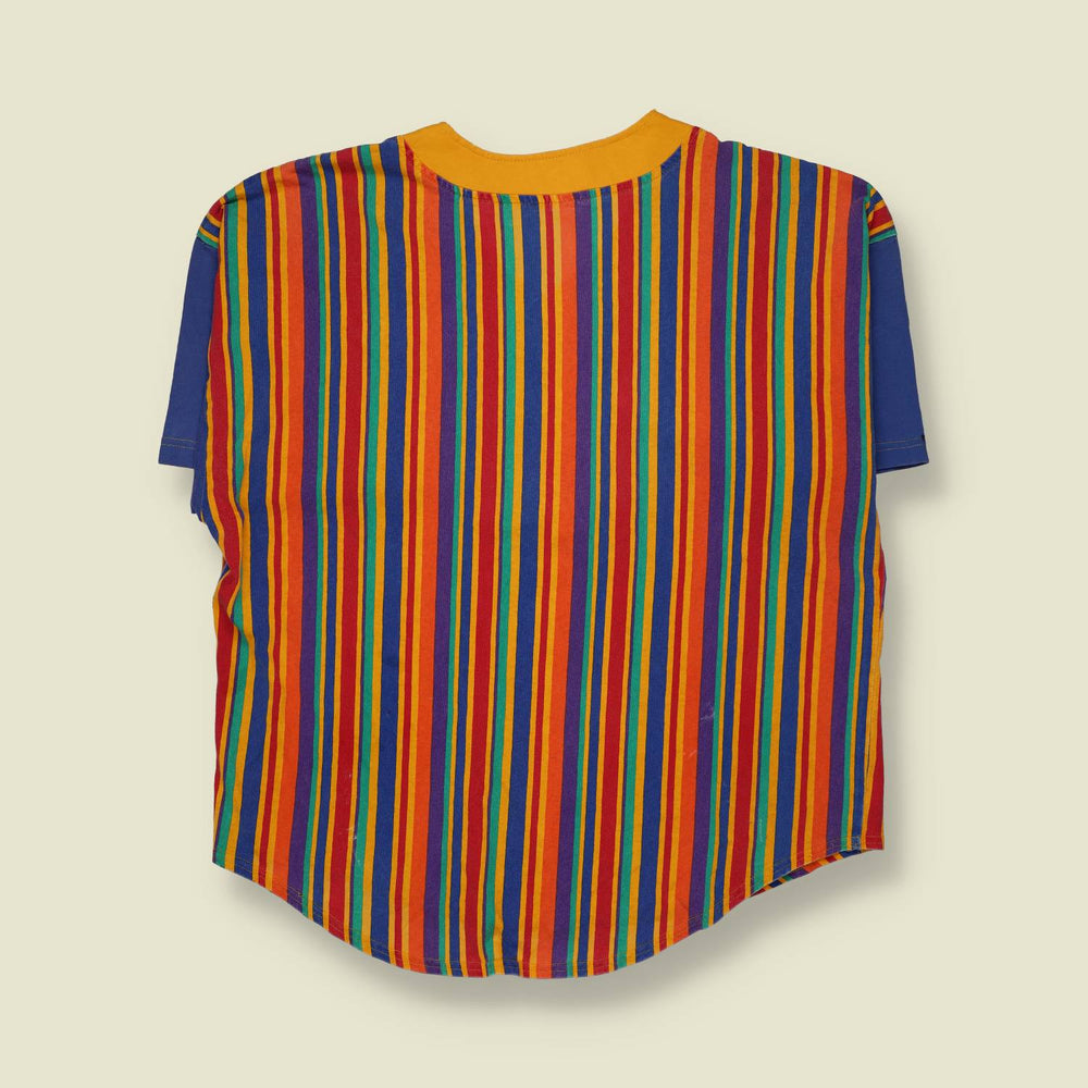 1980s | Striped Cotton Henley T-Shirt | Multicolour - 4XL