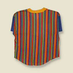 1980s | Striped Cotton Henley T-Shirt | Multicolour - 4XL