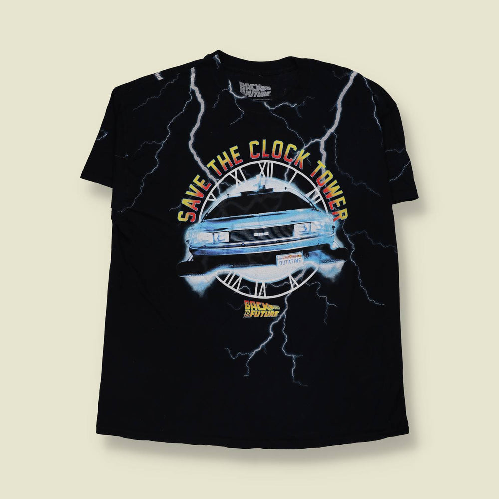 2000s | Back to the Future | Save the Clock Tower All Over Print T-Shirt | Black - XL