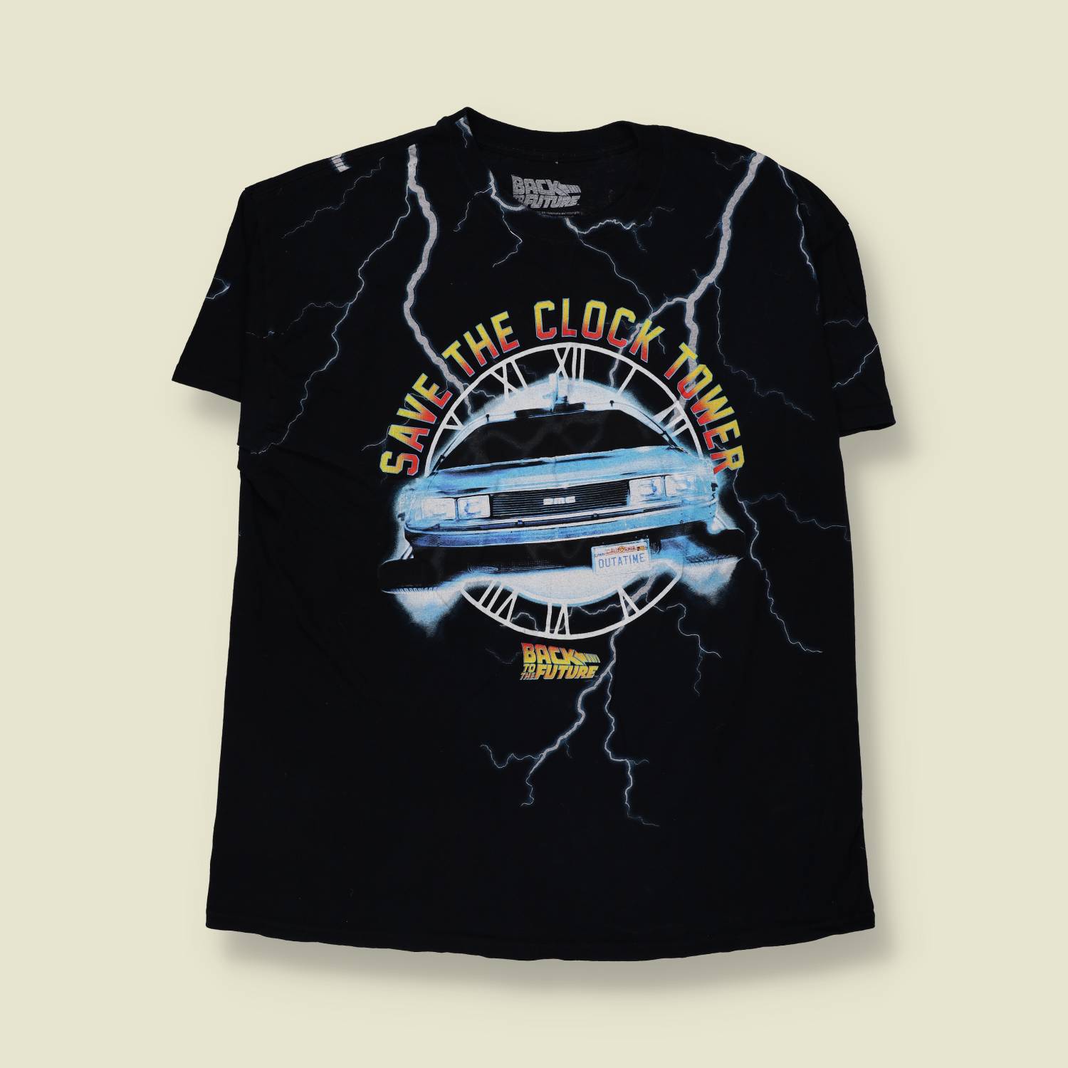 2000s | Back to the Future | Save the Clock Tower All Over Print T-Shirt | Black - XL