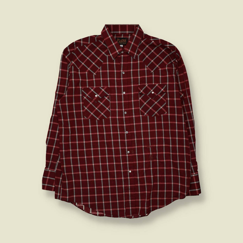 1980s | Plains | Western Check Shirt | Burgundy - L