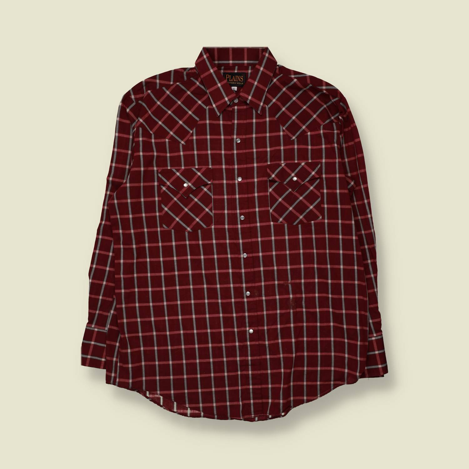 1980s | Plains | Western Check Shirt | Burgundy - L