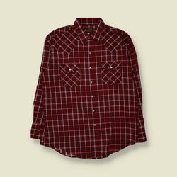 1980s | Plains | Western Check Shirt | Burgundy - L