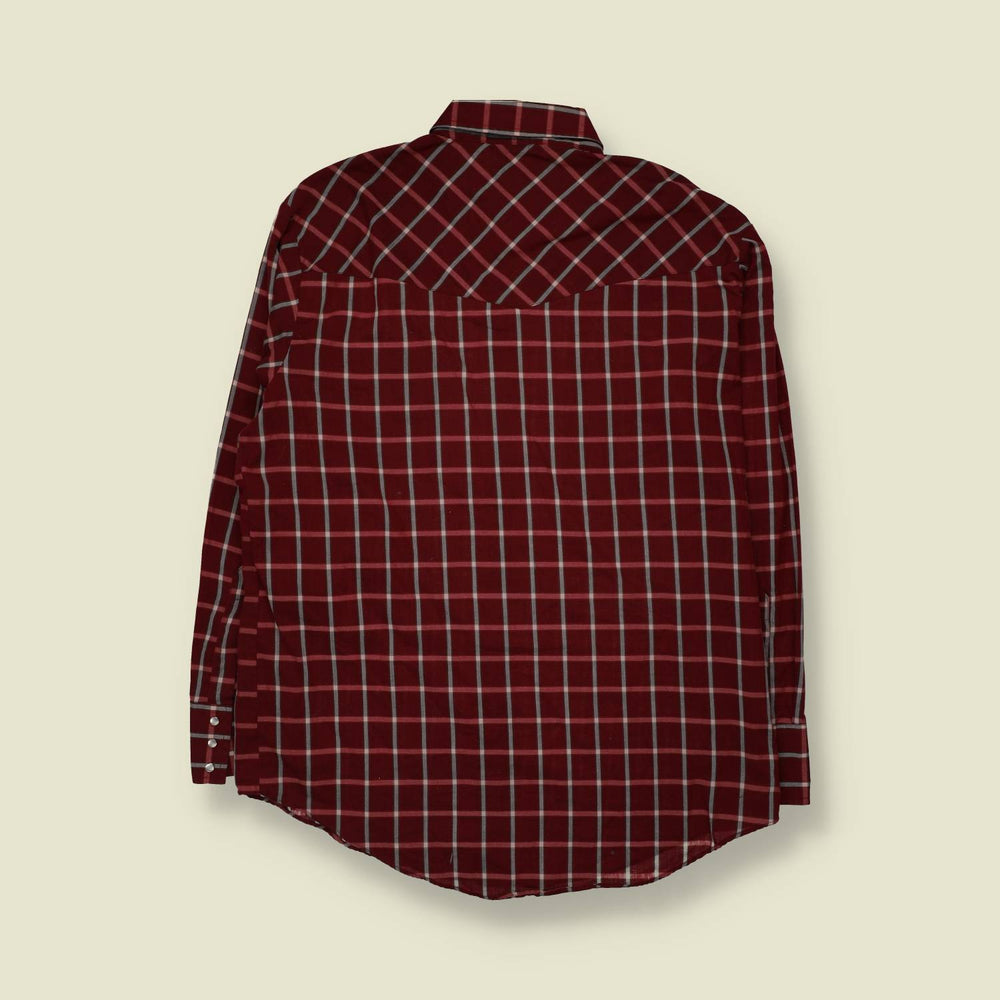 1980s | Plains | Western Check Shirt | Burgundy - L
