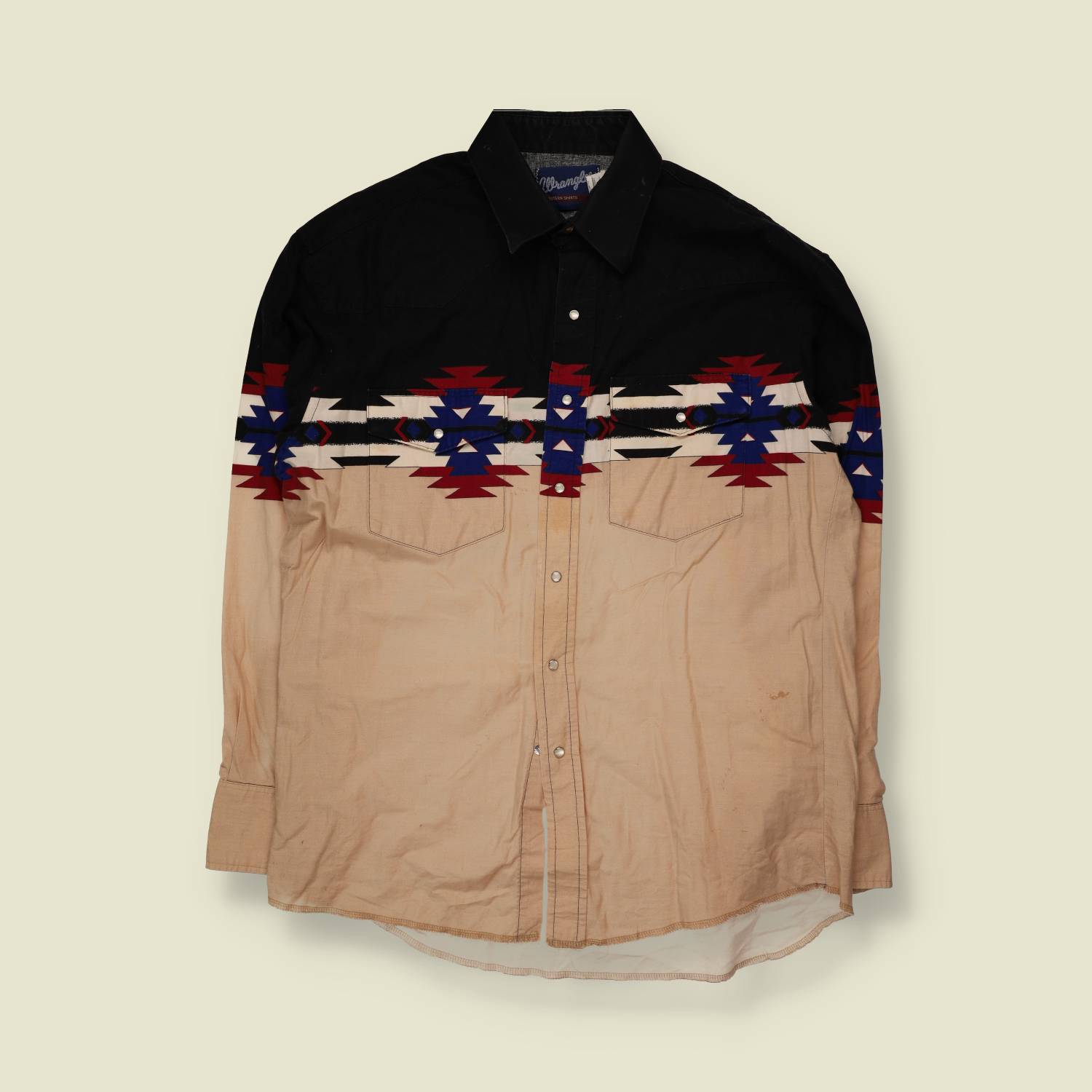 1980s | Wrangler | Aztec Panel Western Shirt | Black/Tan - XL