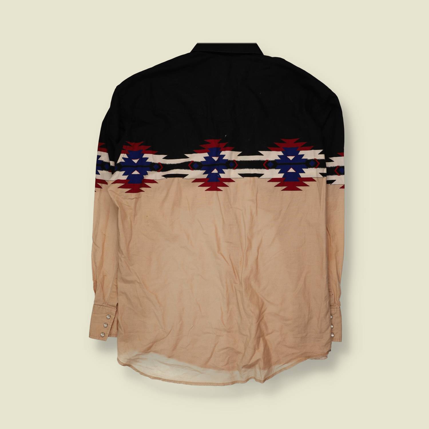 1980s | Wrangler | Aztec Panel Western Shirt | Black/Tan - XL