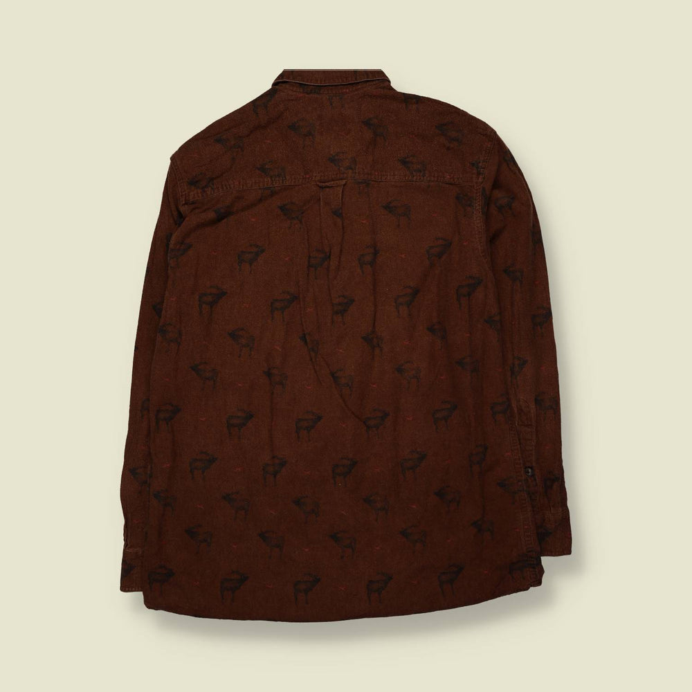 2000s | Woolrich | Elk Print Flannel Shirt | Brown - XXL
