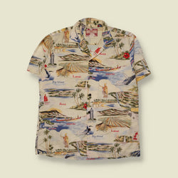 1980s | RJC | Hawaiian Islands Print Shirt | Cream - XL