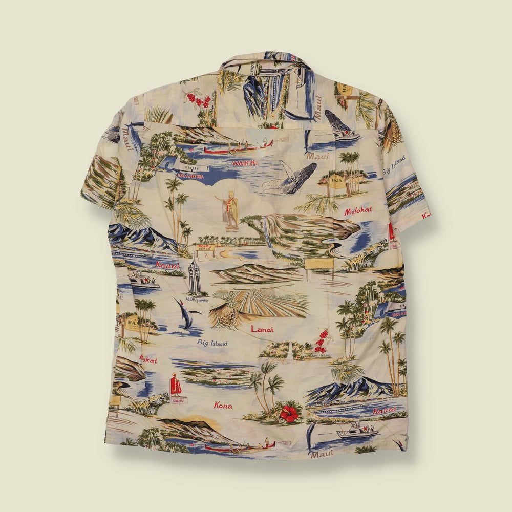 1980s | RJC | Hawaiian Islands Print Shirt | Cream - XL