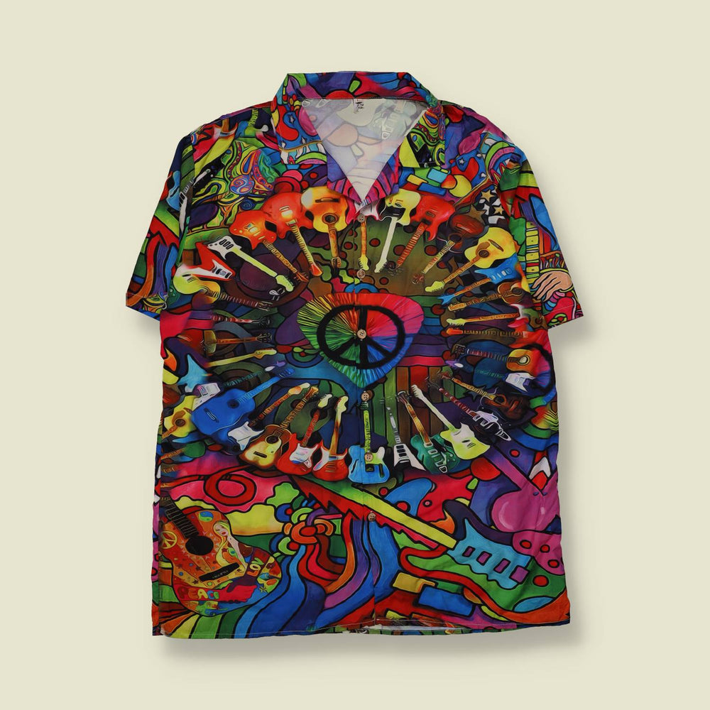 2000s | Peace Guitars All Over Print Shirt | Multicolour - XXL
