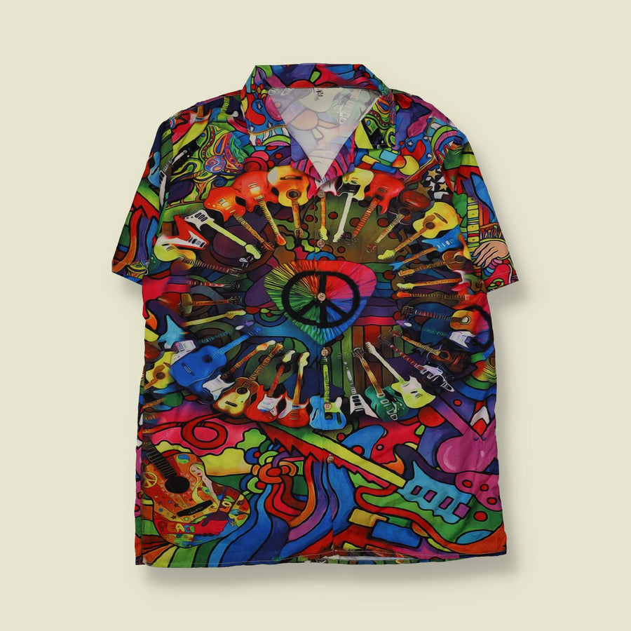 2000s | Peace Guitars All Over Print Shirt | Multicolour - XXL
