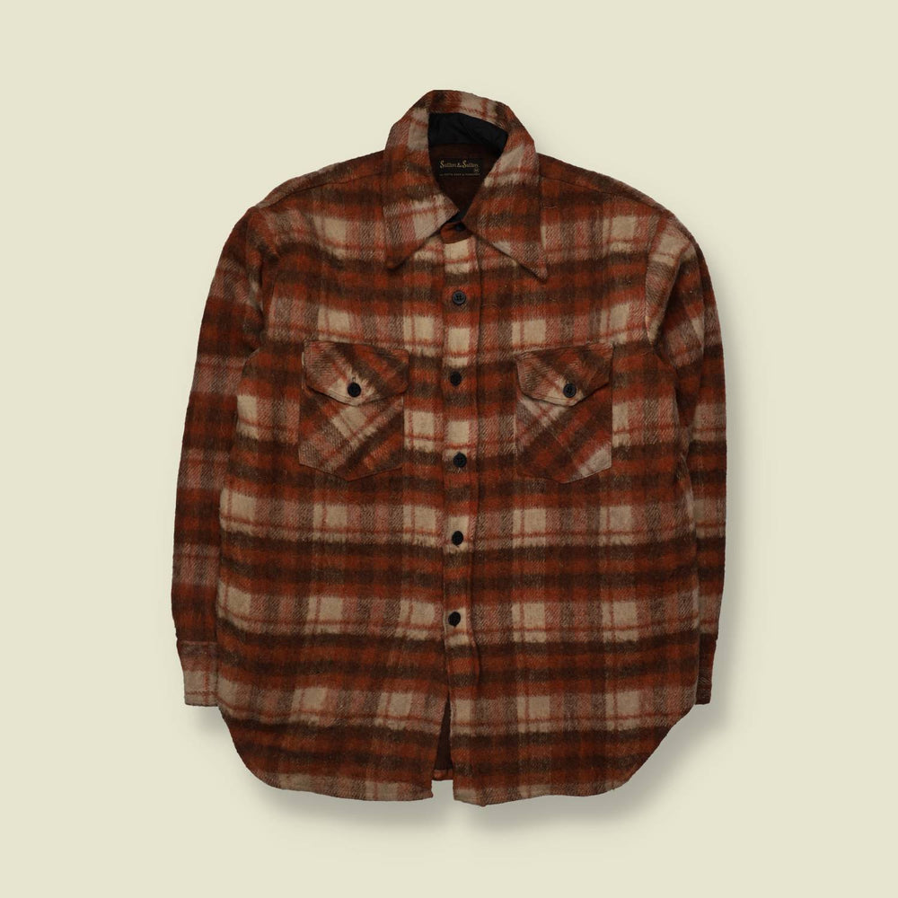 1970s | Sutton & Sutton | Wool CPO Shirt | Brown Plaid - M