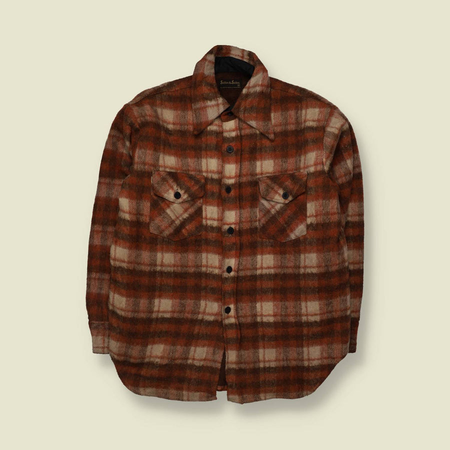 1970s | Sutton & Sutton | Wool CPO Shirt | Brown Plaid - M