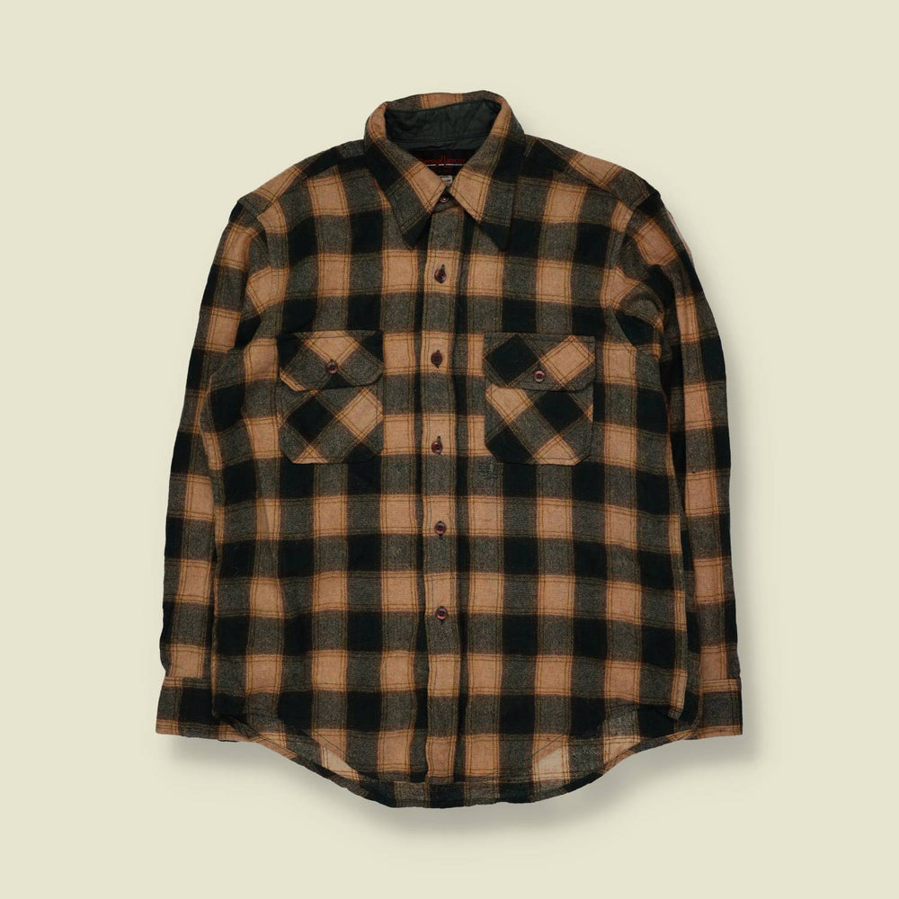 1970s | Wool Shirt | Green/Tan Check - M