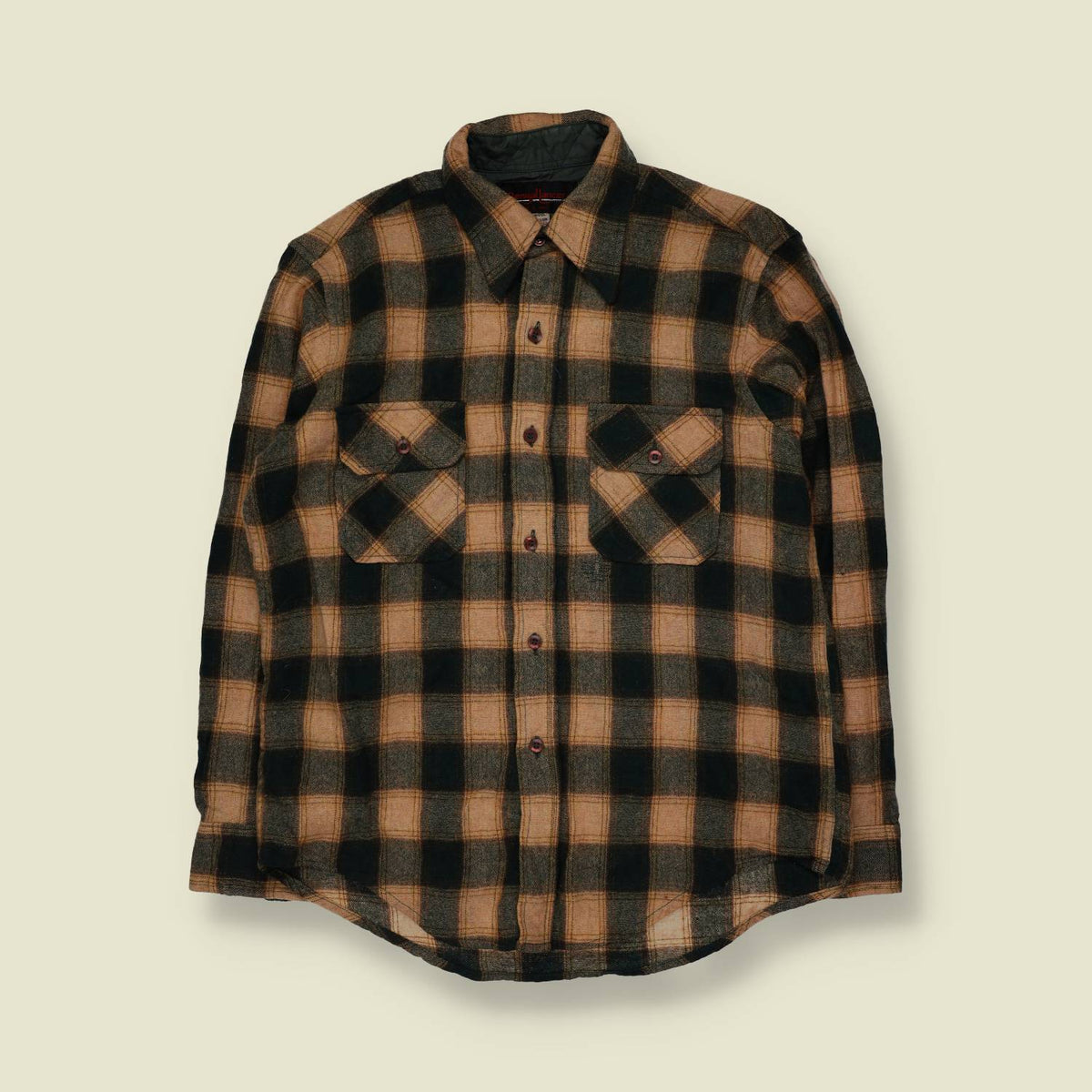 1970s | Wool Shirt | Green/Tan Check - M