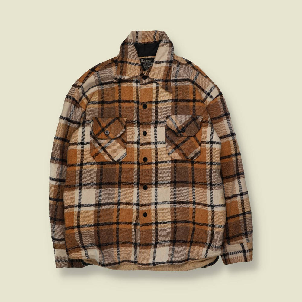 1970s | Zayre | CPO Wool Shirt | Brown/Cream Plaid - L