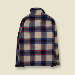 1970s | LWL Sport Chief | CPO Wool Shirt | Cream/Blue Plaid - S