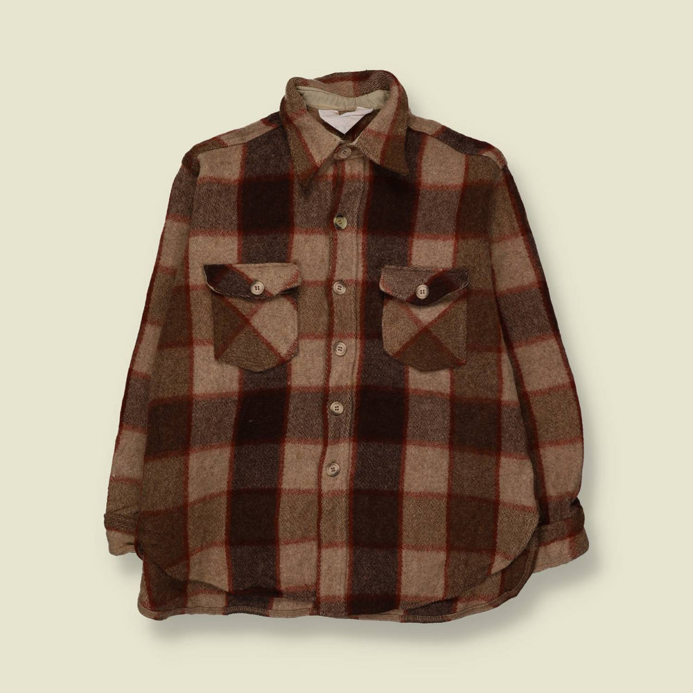 1970s | Wool Shirt | Brown Plaid - XL