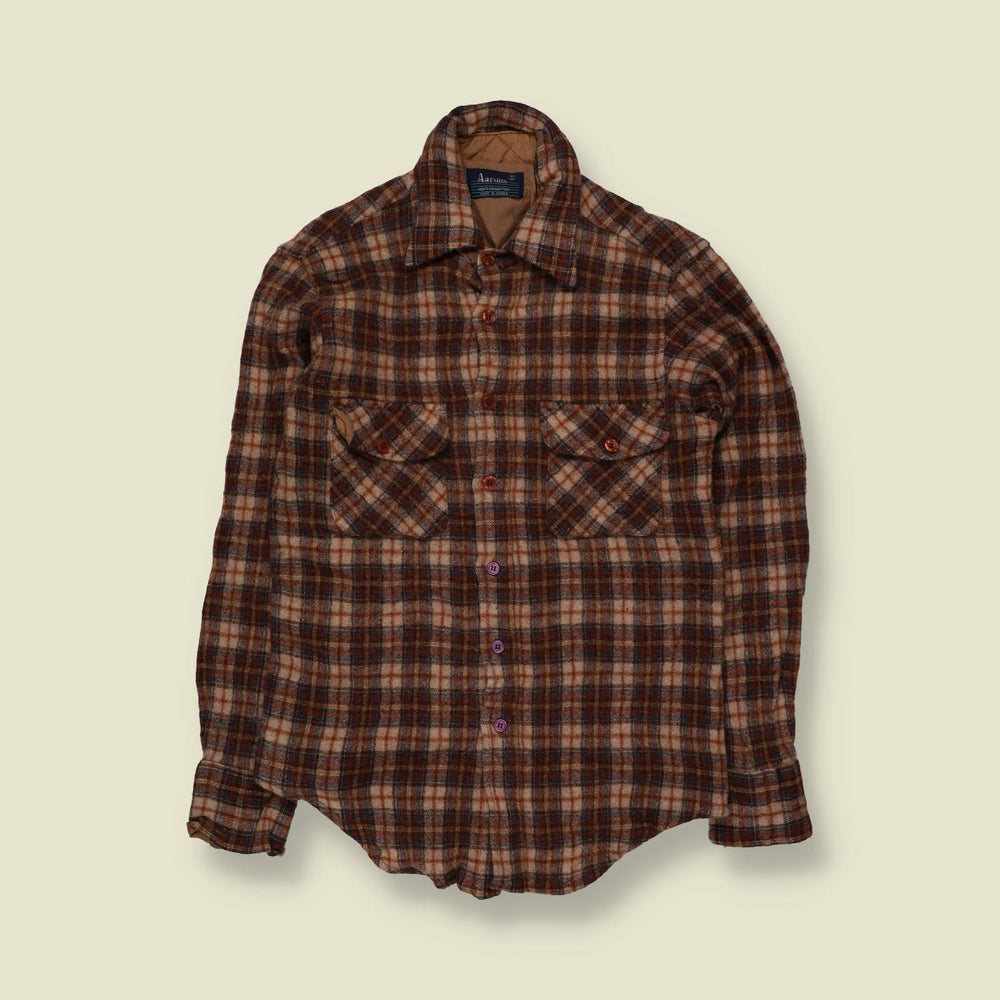 1970s | Aarons | Wool Shirt | Brown Plaid - XXS