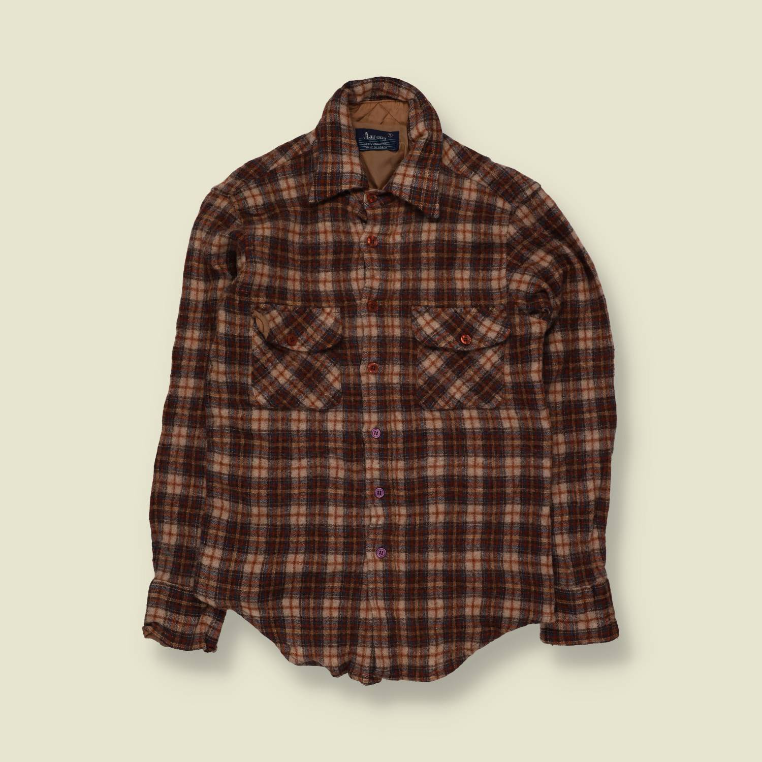 1970s | Aarons | Wool Shirt | Brown Plaid - XXS