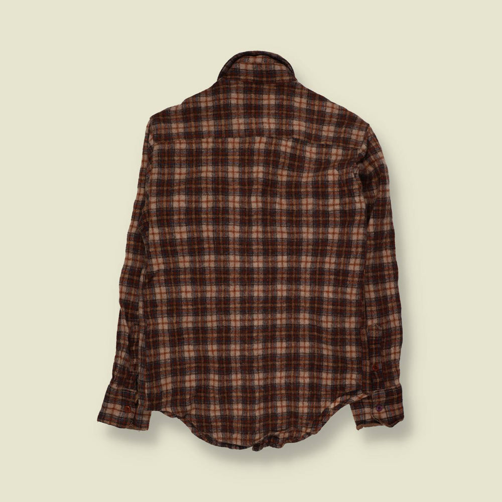 1970s | Aarons | Wool Shirt | Brown Plaid - XXS