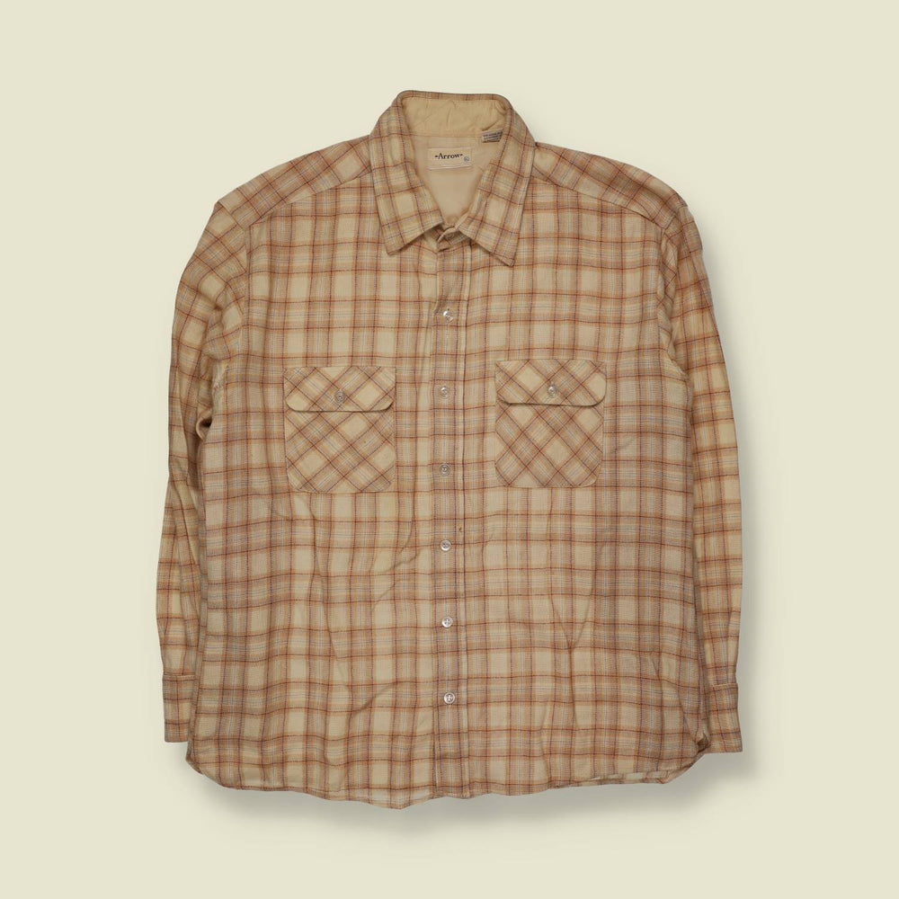 1980s | Arrow | Wool Blend Shirt | Cream Plaid - M