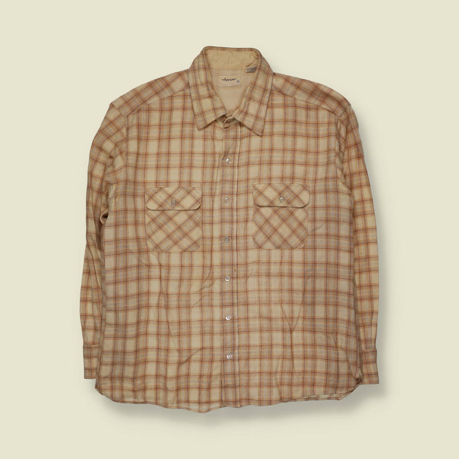 1980s | Arrow | Wool Blend Shirt | Cream Plaid - M