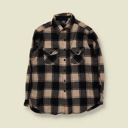 1980s | Woolrich | Wool Shirt | Cream/Black Plaid - XL